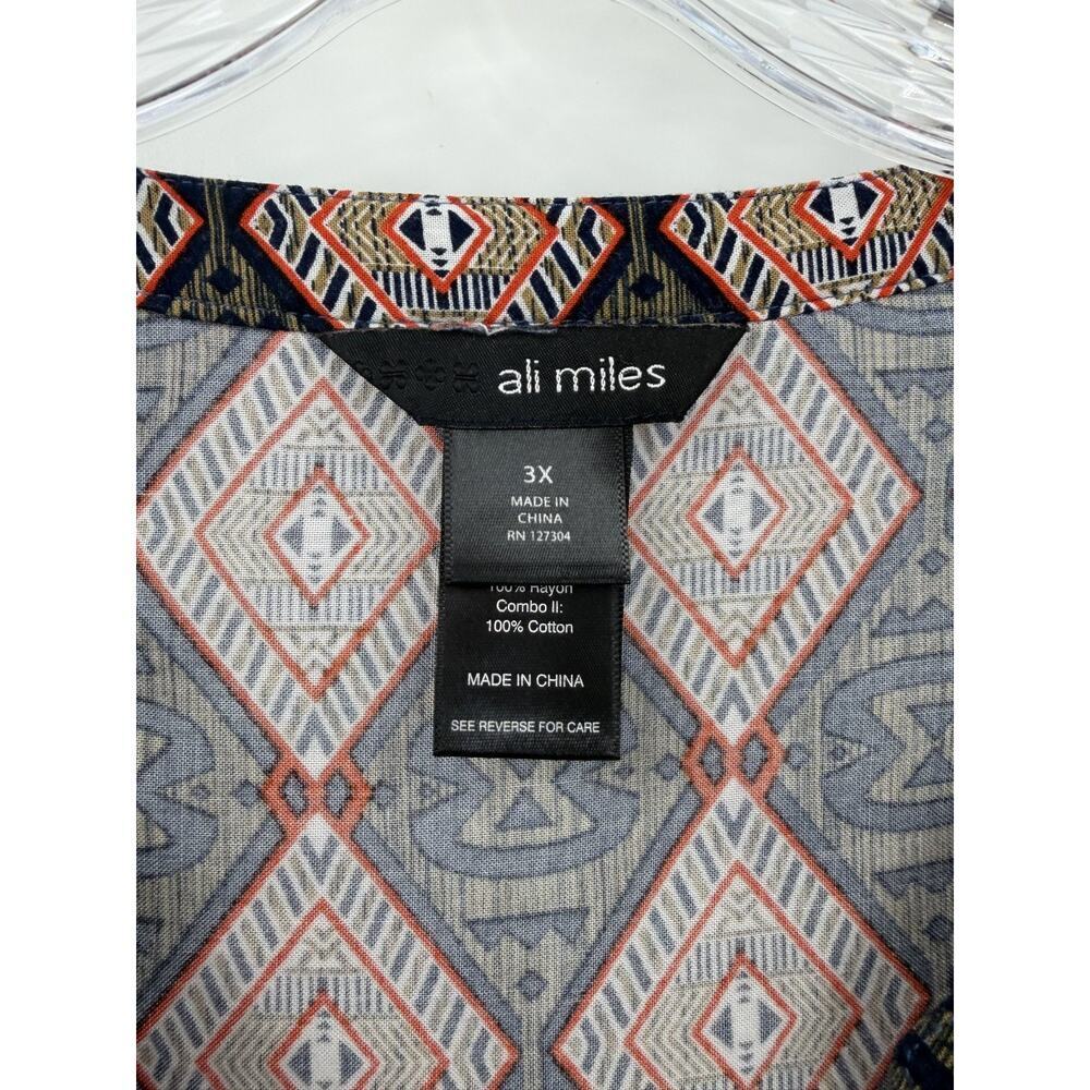 Ali Miles Women's V-Neck 3/4 Sleeve Abstract Blouse Size 3X Boho Modern Casual - Picture 5 of 10